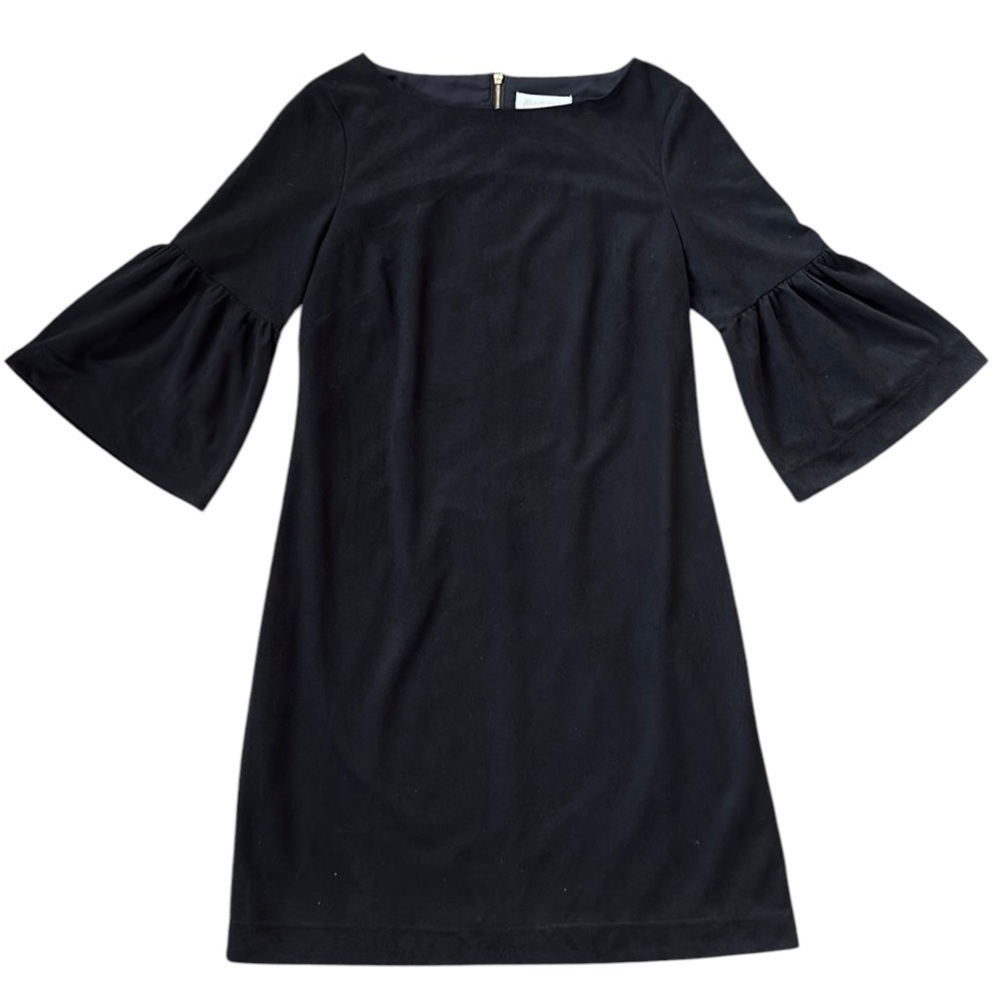 EUC Sail to Sable Faux Suede Bell Sleeve Shift Dress Black Size 4 Retail $288.00